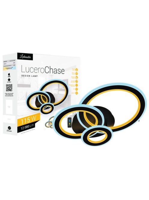 Lucero Chase 115 W-os, 50 cm átmérőjű fekete LED távirányítós és mobil applikációval vezérelhető mennyezeti lámpa - PCM4190
