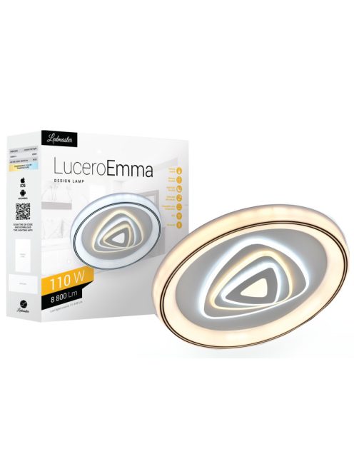 Lucero Emma 110 W-os, 50 cm átmérőjű fehér LED távirányítós és mobil applikációval vezérelhető mennyezeti lámpa - PCM4197
