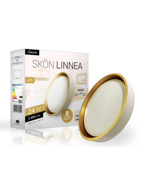 Skön Linnea 24 W-os ø400 mm kerek natúr fehér, fehér-arany színű mennyezeti lámpa, IP20-as védettségű - PCM4815