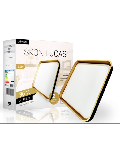 Skön Lucas 36 W-os ø500 mm négyzet alakú natúr fehér, fekete-arany színű mennyezeti lámpa, IP20-as védettségű - PCM4816