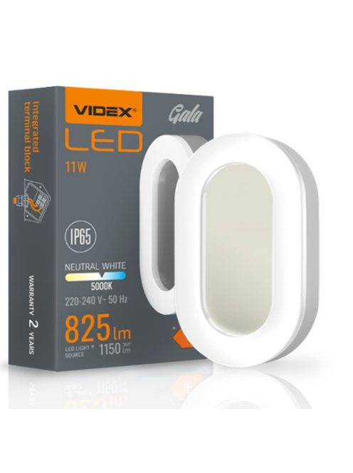  Videx Gala 11 W-os 190x113 mm ovális alakú natúr fehér, fehér mennyezeti lámpa IP65-ös védettségű PCMVL-BHFO-115
